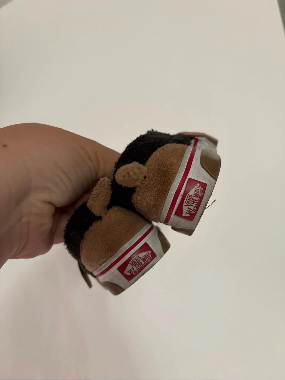 Vans Kids Brown and White Dog Face Slip-Ons with Red Tongue